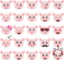 Set digital collage of cute pig with different expressions vector