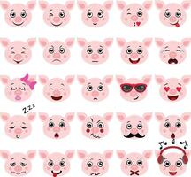 Set digital collage of cute pig with different expressions vector