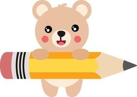 Cute teddy bear holding a big pencil vector