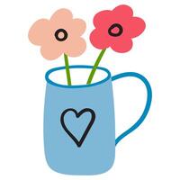 flores en un taza. moderno decoración. plano diseño. ilustración en blanco antecedentes. vector