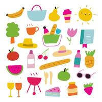 Picnic. Collection of isolated elements. Hand drawn flat design. Illustrations on white background. vector