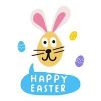 Happy Easter. Banner with cute smiling bunny. Hand drawn illustration on white background. vector