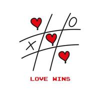 Love always wins in the game tic tac toe play together editable stroke vector