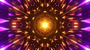 vj Schleife. abstrakt Bewegung Hintergrund. 3d glühend Gelb und lila Mandala Stil. nahtlos 4k video