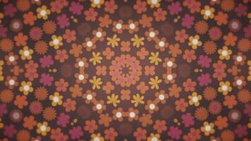 Retro 1970s floral pattern motion background animation with various cute flowers in warm vintage tones. Seamless loop. video