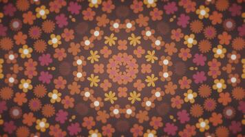 Retro 1970s floral pattern motion background animation with various cute flowers in warm vintage tones. Seamless loop. video