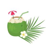 Coconut drink illustration. Coconut cocktail clip art. Hello summer . Summer element, summer drink. Cartoon flat isolated on white background. vector