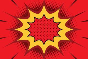 Modern red and crimson pop art background with halftone dots in comic style, vector