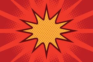 Modern red and crimson pop art background with halftone dots in comic style, vector