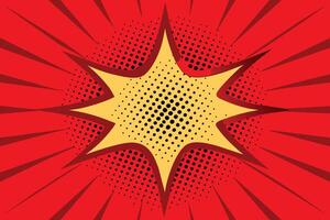 Modern red and crimson pop art background with halftone dots in comic style, vector