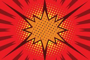 Modern red and crimson pop art background with halftone dots in comic style, vector