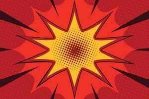 Modern red and crimson pop art background with halftone dots in comic style, vector