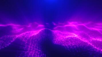 Purple energy magic digital high tech waves with light rays lines and energy particles. Abstract background. video