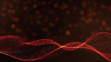 Abstract digital dynamic particle waves with light motion lights background, data flow, cyber technology. 3D rendering. Seamless loop 4k. video