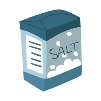 A paper bag of salt sideways in a blue package, which is usually used for seasoning dishes. color illustration. It is suitable for culinary graphics, recipe cards, restaurant menus and design vector