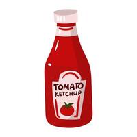 un rojo salsa de tomate botella. salsas para comiendo. un rojo tarro con un tomate modelo. adecuado para comida etiquetas, tienda de comestibles Tienda ventanas, rápido comida menús y comida embalaje diseño. aislado ilustración vector