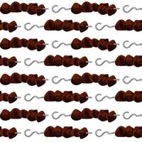 Shish kebab pattern, strung pieces of meat on skewer. Grilling and outdoor dining. An invitation to dedicated barbecues, picnics, or culinary websites, adding spice to any design. Seamless connection vector