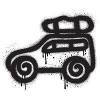 Spray Painted Graffiti car with luggage on the roof on white background. vector