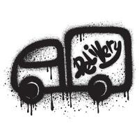 Delivery truck hand drawn in graffiti style. Fast delivery concept. vector