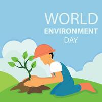 illustration graphic of a man is planting plants, perfect for international day, world environment day, celebrate, greeting card, etc. vector