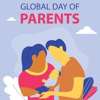 illustration graphic of a husband and wife are cradling a toddler, perfect for international day, global day of parents, celebrate, greeting card, etc. vector