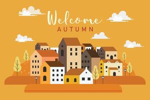 Autumn skyline concept flat illustration, Flat design urban landscape illustration vector