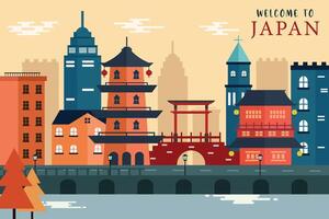 Japan skyline concept flat illustration,Travel to Japan concept with skyline and famous buildings landmark vector