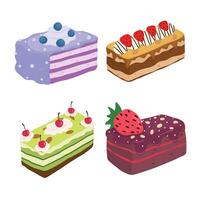 Set of birthday cakes with celebration candles and chocolate slices vector