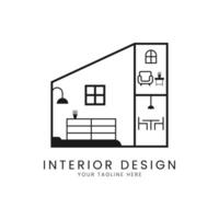 habitación interior, diseño del logotipo de la galería de muebles vector