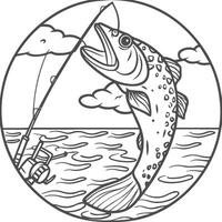 Fishing coloring pages. Fishing outline for coloring book vector