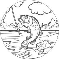 Fishing coloring pages. Fishing outline for coloring book vector