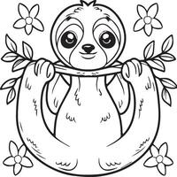 Sloth coloring pages. Sloth animal outline for coloring book vector