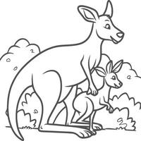 Kangaroo coloring pages. Kangaroo animal outline for coloring book vector