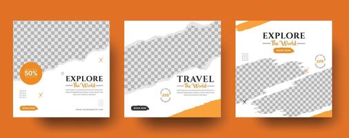 Explore the world tour and travel agency social media post vector