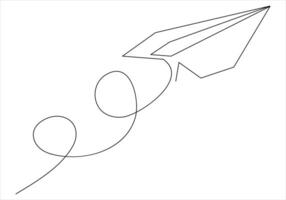 Continuous one line drawing of paper plane out line art illustration vector