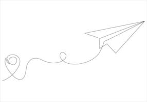 Continuous one line drawing of paper plane out line art illustration vector