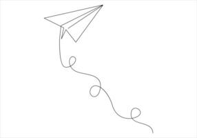 Continuous one line drawing of paper plane out line art illustration vector