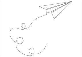 Continuous one line drawing of paper plane out line art illustration vector