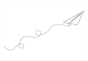 Continuous one line drawing of paper plane out line art illustration vector