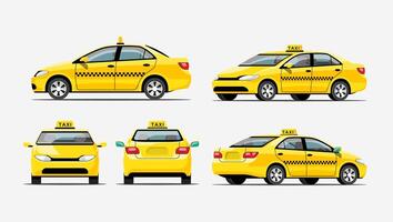 Realistic SUV carsset Front view side view back view model car Set of yellow Taxi car, delivery service transport car vector