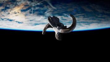 Ram Skull Soaring Through the Celestial Skies Above Earth video