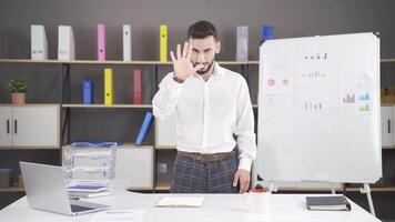 Businessman doing exercises to be done in the office. video