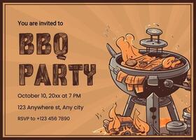 brown illustrative bbq party invitation template