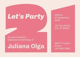 Pink 21th Birthday Invitation template