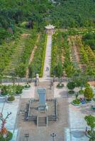 Aerial view of Chinese pagoda is a symbol of Buddhism in Chinese culture. Aerial Photography. Landscape. photo