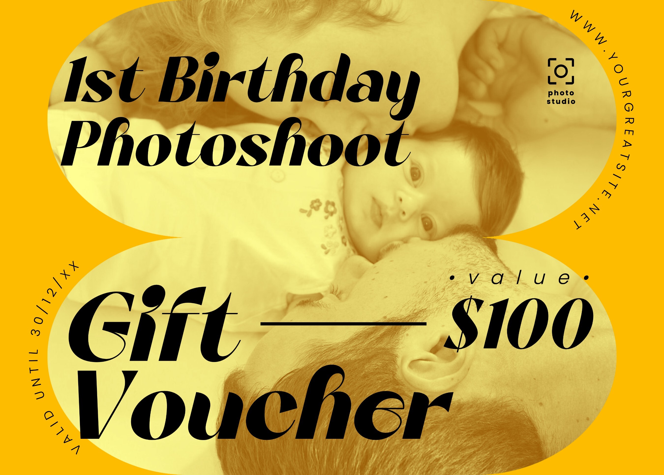 Minimalist 1st Birthday Photoshoot Gift Voucer Card Template