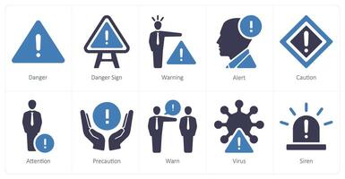 A set of 10 hazard danger icons as danger, danger sign, warning vector