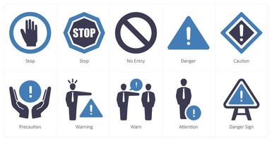 A set of 10 hazard danger icons as stop, no entry, danger vector