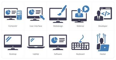 un conjunto de 10 Internet computadora íconos como computadora, usuario interfaz, web diseño vector