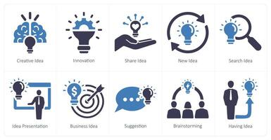 A set of 10 idea icons as creative idea, innovation, share idea vector
